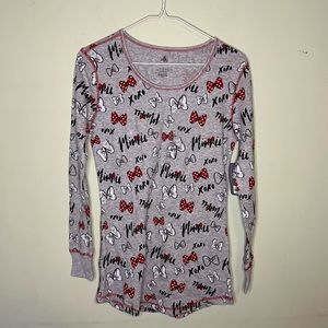 NWT Disney Minnie Mouse Bow Lounge Thermal Long Sleeve Top - S